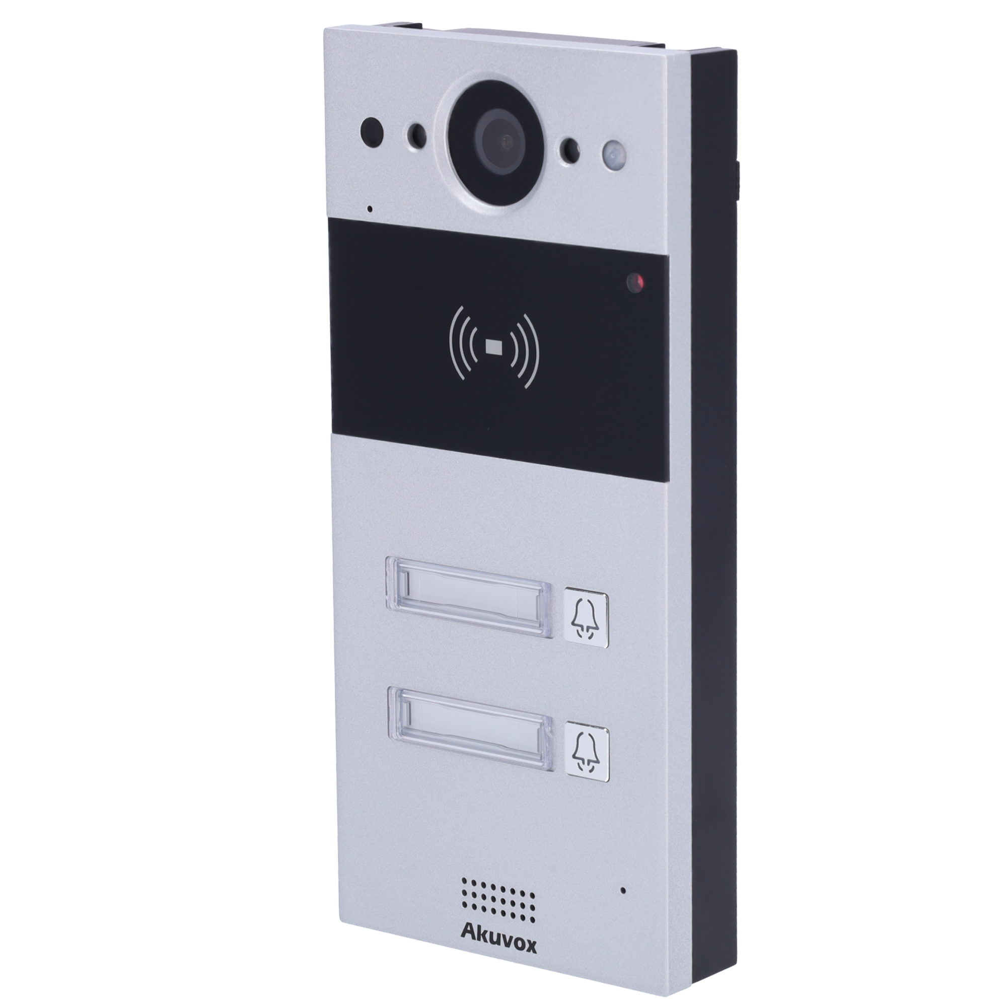 Påmonteret IP Video Dørstation - 2 MP Kamera | Tovejslyd - Døråbning med EM/MF og NFC kort og 2 relæer - 2 lejligheder | PoE, standard SIP - Cloud Vedligeholdelse - Forbindelse via Cloud | Output 12V