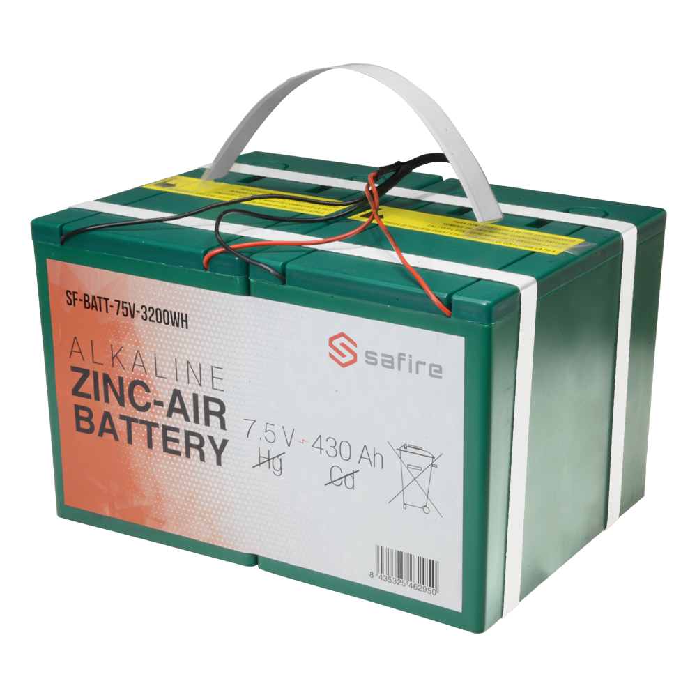 Zink-luft batteri - Spænding 7,5 V / Kapacitet 3200 Wh - Tredobbelt DC stik: Jack, mini-USB og mplex - Kabellængde 2 m - Kompatibel med Ajax og RSI Videofied - 158 (H) x 260 (B) x 188 (D) mm / 7,6 Kg