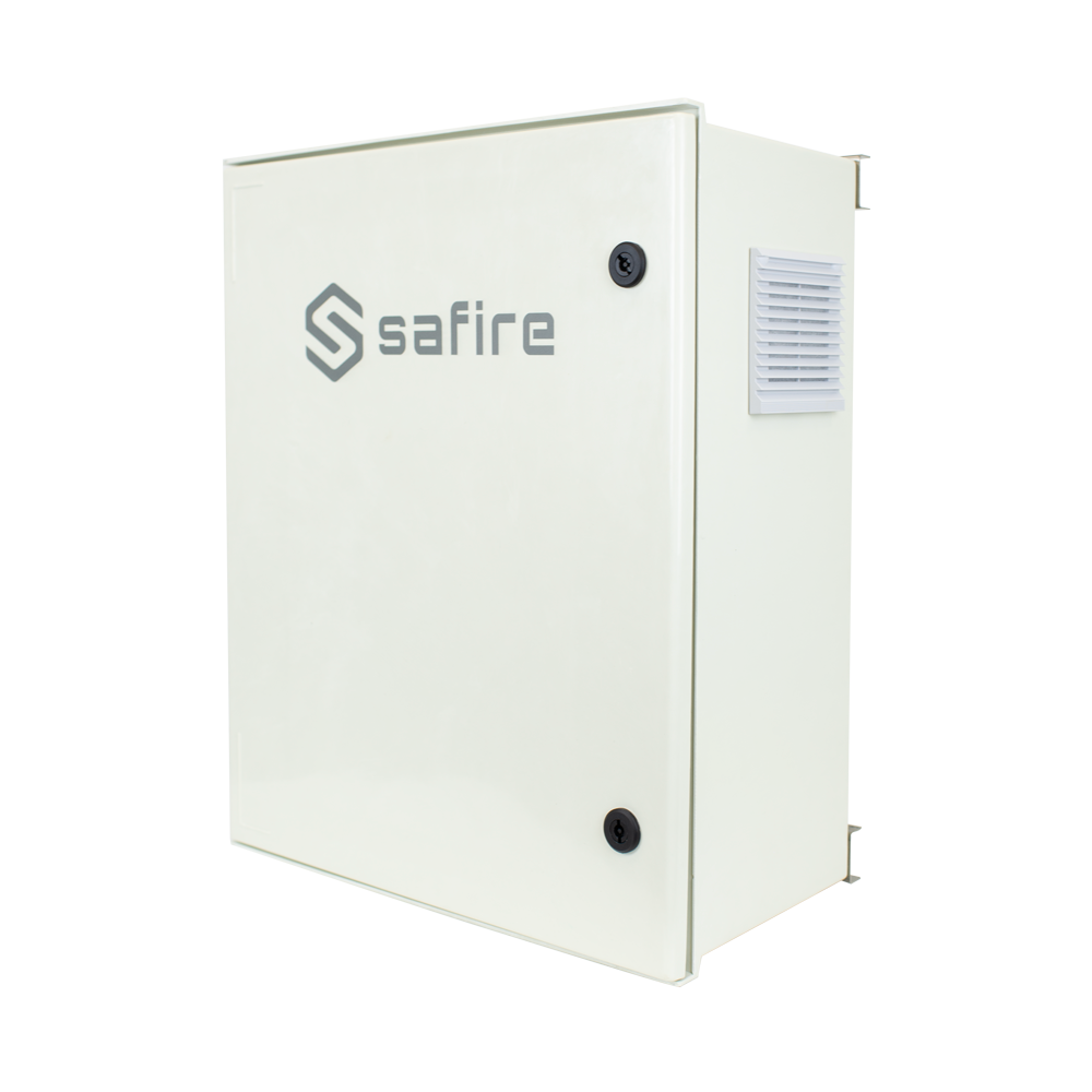 Safire - SMC polyester skab - Ydre dimensioner 60x50x23cm - 8 porte switch [%VAR%] Fiber fusion bakke - Administrations- og vedligeholdelsesplatform - Beskyttelsesgrad IP55 / DIN skinne / UPS