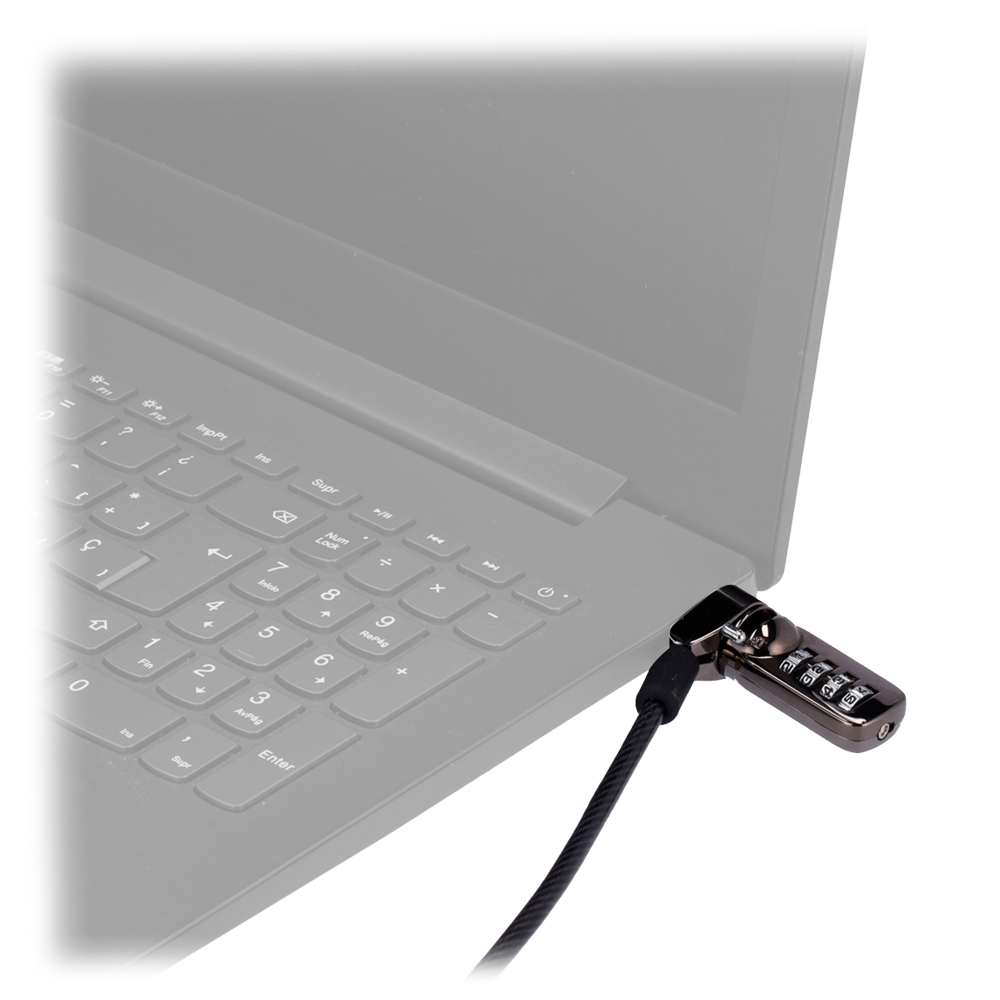 EAS tyverisikringsline - Egnet til laptops - Åbning med 4-cifret kode - Lås mål: 5 (B) x 7 (H) mm - Line længde: 200 mm - Lavet af stål og aluminium