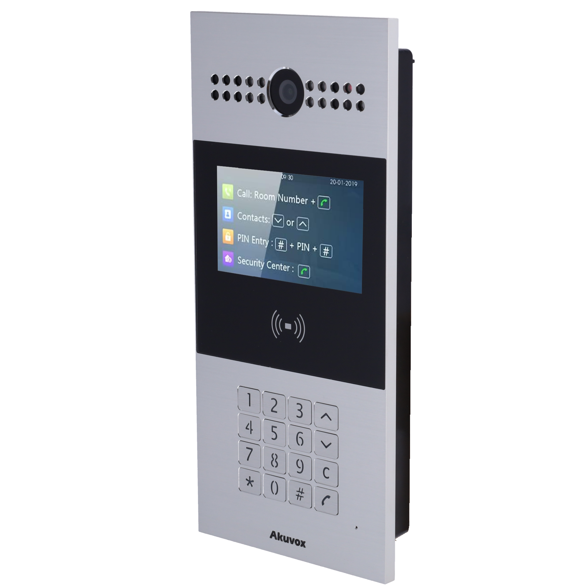Video intercom IP - 2 MP Kamera | Tovejs Audio - Åbning med EM/MF kort og PIN 3 relæer - Lejligheder | PoE, SIP standard - TFT display 4.3" | Cloud vedligeholdelse - Forbindelse via Cloud | Output 12V