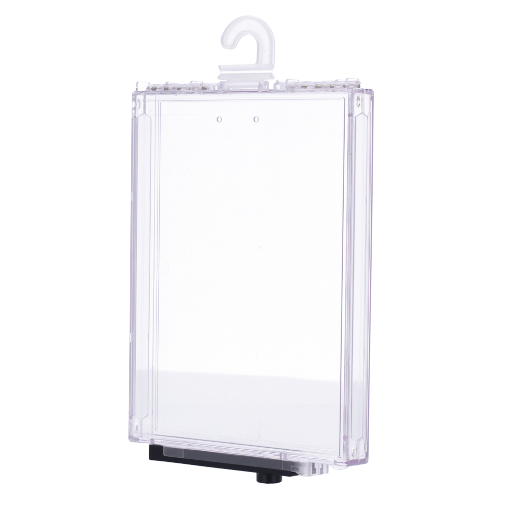 Elektronisk tyverisikring EAS - AM 58 kHz | Magnetisk udløser - Transparent polycarbonat kabinet - Indv. mål: 193 (B) x 147 (H) x 17 (D) mm - Ydre mål: 219 (B) x 152 (H) x 20 (D) mm - Kompatibel med AM antenner