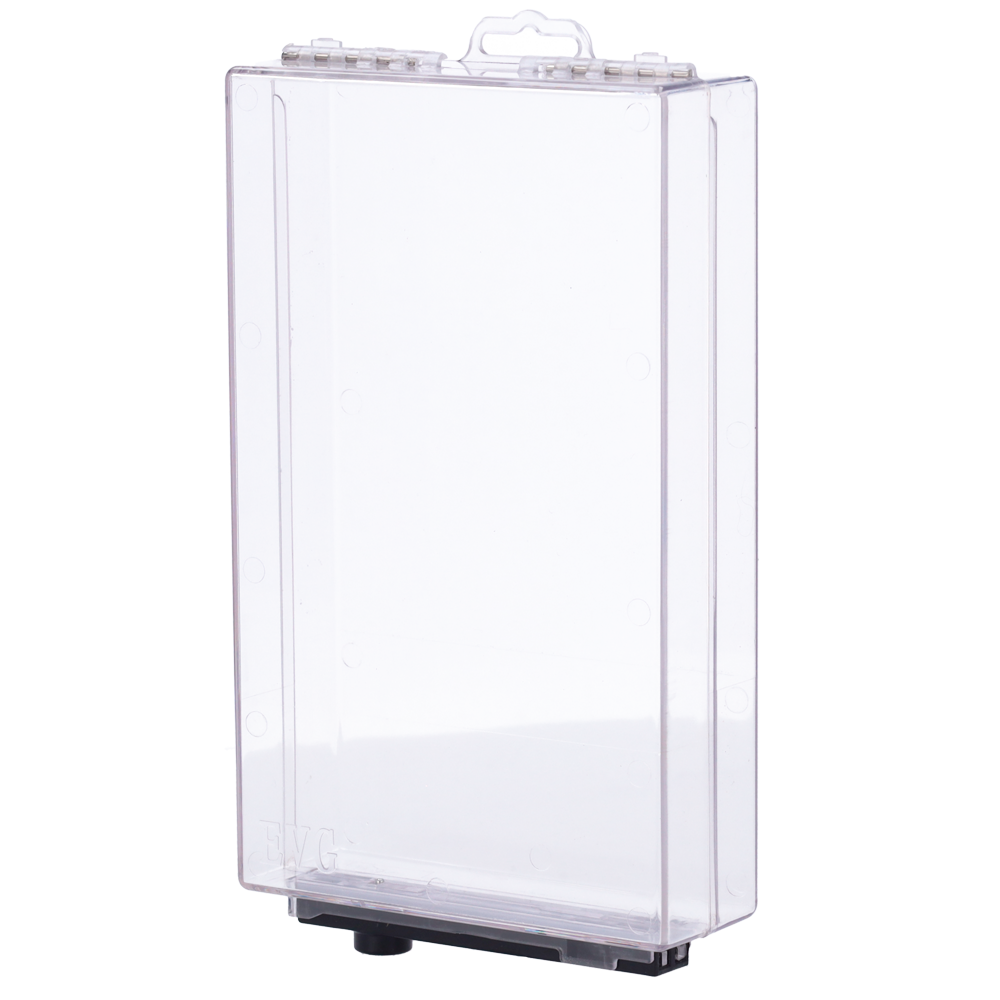 Elektronisk tyveribeskyttelse EAS - AM 58 kHz | Magnetisk udløsning - Transparent polycarbonat etui - Int. mål: 220 (B) x 120 (H) x 45 (D) mm - Ydre dimensioner: 182 (B) x 115 (H) x 40 (D) mm - Kompatibel med AM antenner