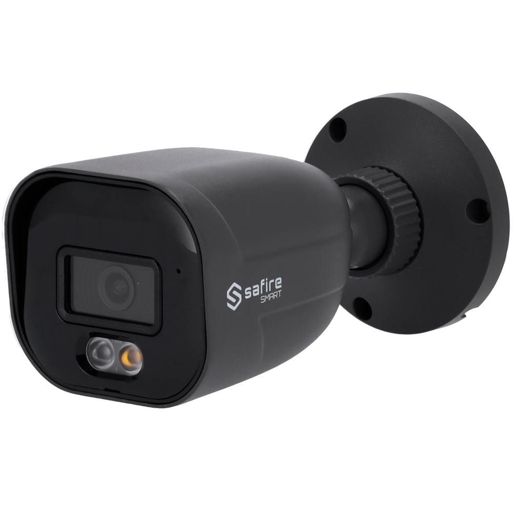 Safire Smart - Bullet IP kamera serie E1 kunstig intelligens - Opløsning 4 Megapixel (2566x1440) - Objektiv 2.8 mm | Integreret mikrofon | DL 30m - AI: Klassificering af menneske og køretøj - IP67 vandtæt | PoE (IEEE802.3af) | P2P