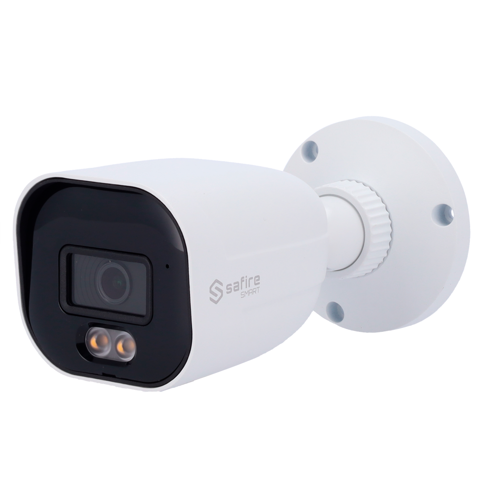 Safire Smart Bullet IP kamera serie E1 med AI-ISP - Sensor 1/2.9" bred blænde F1.0 Night Color X - Opløsning 4 Megapixel (2688x1520) | MicroSD - Objektiv 2.8 mm | Indbygget mikrofon | LED 30m - AI: Menneske- og køretøjsklassificering | Optælling - IP67 klassificering | PoE (IEEE802.3af)