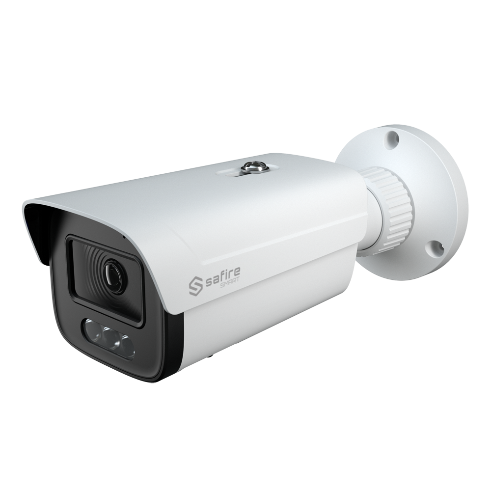 Safire Smart - Bullet IP kamera serie E1 Artificial Intelligence - Opløsning 4 Megapixel (2566x1440) - Objektiv 3.6 mm | Integreret mikrofon | DL 30m - AI: Klassifikation af mennesker og køretøjer - IP67 vandtæt | PoE (IEEE802.3af) | P2P