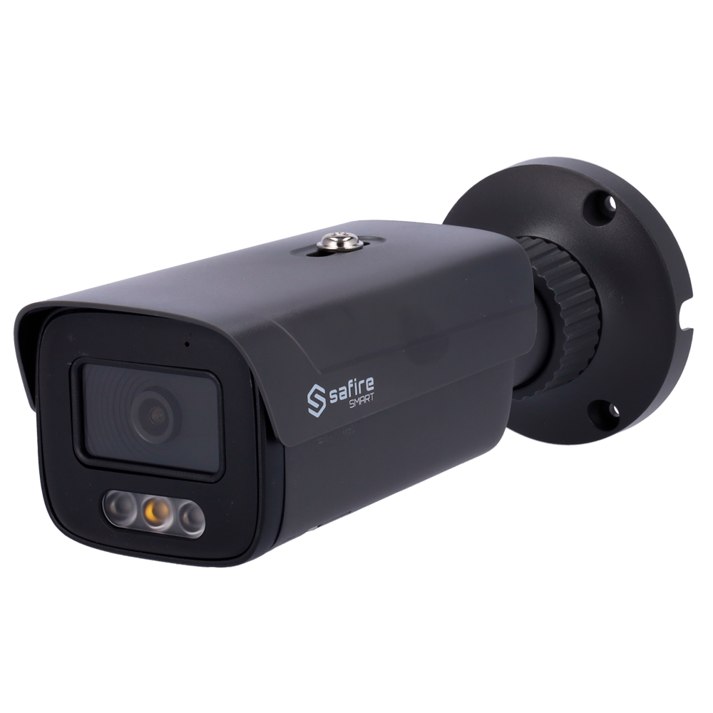 Safire Smart - Bullet IP kamera serie I1 Avanceret AI og DualLight - Opløsning 4 Megapixel (2688x1520) - Objektiv 2.8mm | Lyd | Alarmer | IR 50m & WL 40m - Avanceret AI: Perimeter, ansigtsgenkendelse, tælling, metadata - IP67 vandtæt | PoE (IEEE802.3af) | P2P