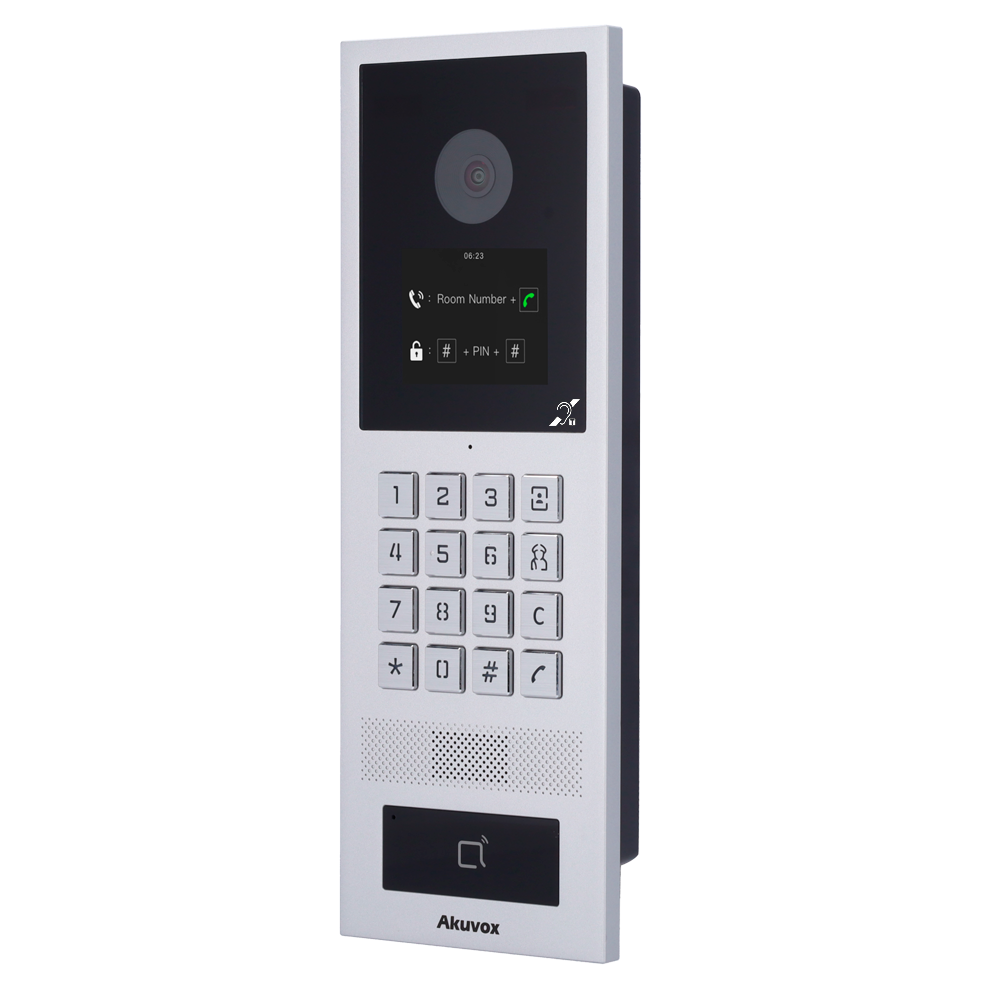 Hærværkssikret IP video dørentré system IK08 - Kamera 2 Mpx | Tovejs lyd og BIM - EM/MF kort, NFC, BLE og PIN | 2 relæer - Lejligheder: PoE+, SIP standard - TFT display 2.8" | Cloud vedligeholdelse - Forbindelse via Cloud | Udgang 12V