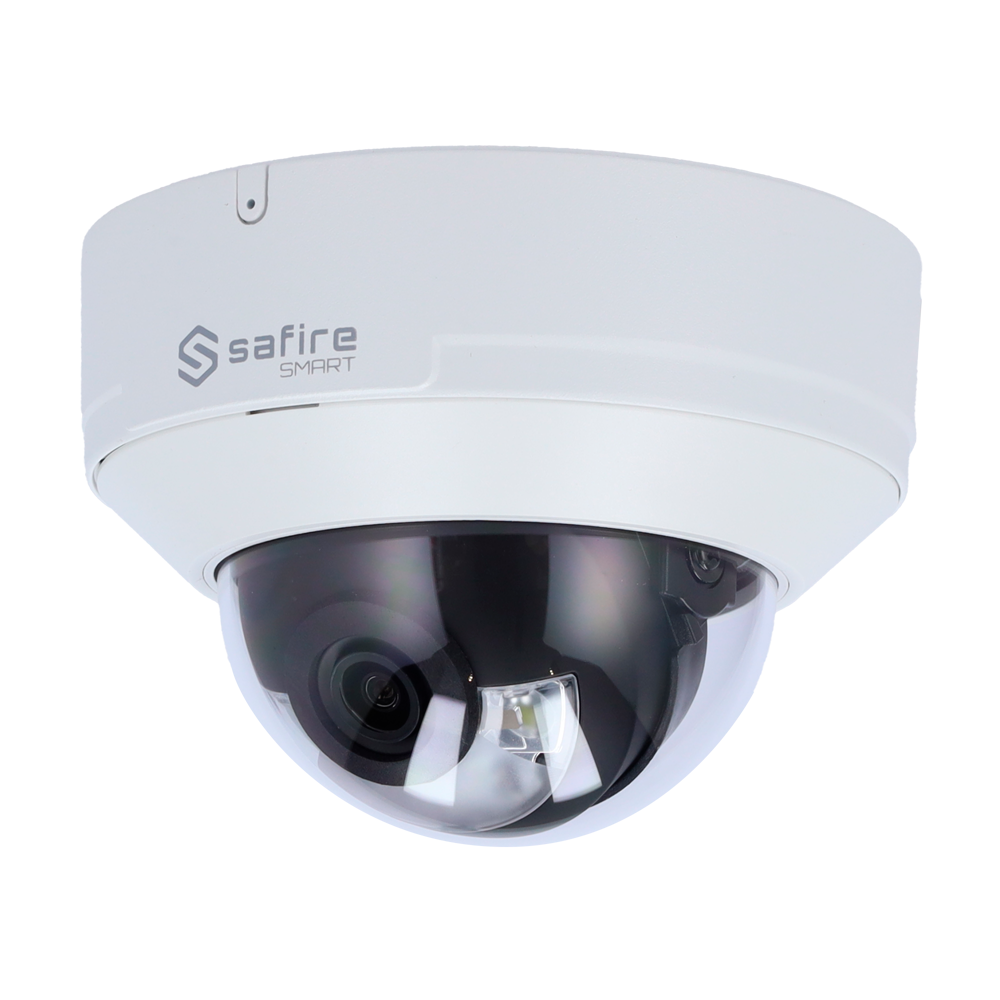 Safire Smart - IP Dome Kamera I1 serie Advanced AI og DualLight - Opløsning 6 Megapixel (3296x1856) - Objektiv 2.8mm | Audio | Alarmer | IR 30m & WL 30m - Advanced AI: Perimeter, Ansigts-, Tællings-, Metadata - IP67 & IK10 | PoE (IEEE802.3af) | P2P