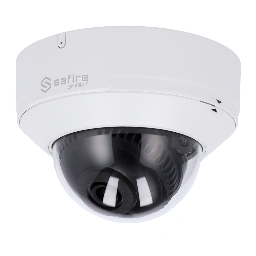 Safire Smart - IP Dome kamera serie I2 AI Advanced - Opløsning 8 Megapixel (3840x2160) - Objektiv 2.8 mm | Lyd | IR 30m | MIC - Advanced AI: Video metadata og detektion. Ansigt - IP67 & IK10 | PoE (IEEE802.3af)