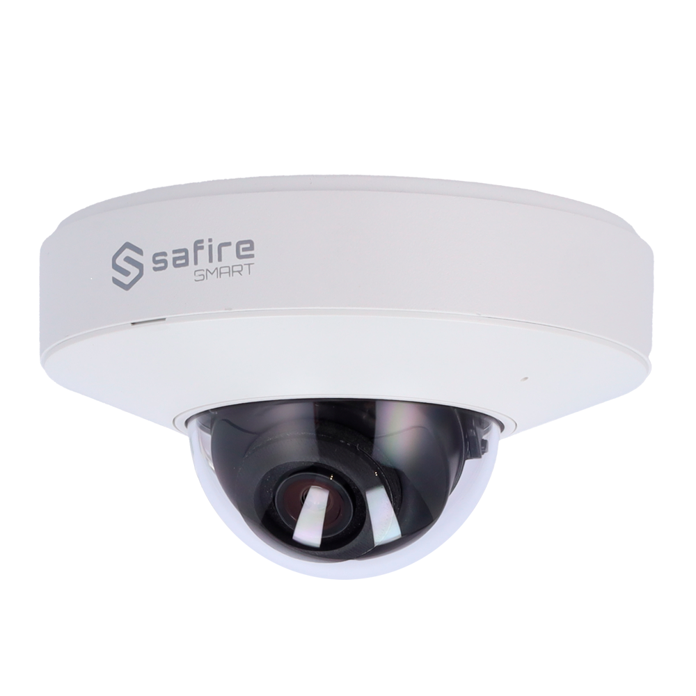 Safire Smart - MiniDome IP kamera serie I1 Advanced AI - Opløsning 6 Megapixel (3296×1856) - Objektiv 2.8 mm | Mikrofon | IR 20m - Advanced AI: Person, køretøj og 2-hjulet køretøj - IP67 | PoE (IEEE802.3af)