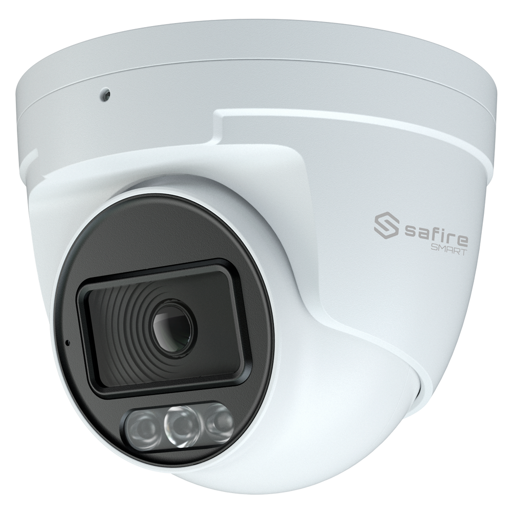 Safire Smart Smart Turret IP kamera serie E1 med AI-ISP - Sensor 1/1.79" bred blænde F1.0 Night Color X - Opløsning 4 Megapixel (2688x1520) | MicroSD - Linse 2,8 mm | Indbygget mikrofon | LED 30m - AI: Menneske- og køretøjsklassifikation | Tælling - IP67 Rating | PoE (IEEE802.3af)