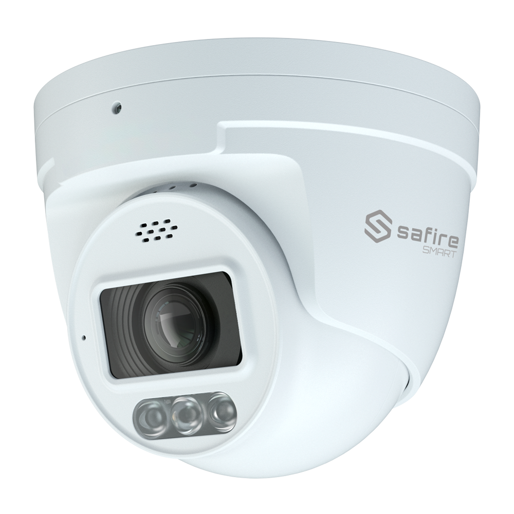Safire Smart - Turret IP kamera serie I1 med Aktiv Afskrækkelse - Opløsning 8 Megapixel (3840x2160) - Linse 2.8-12 mm | MIC & Højtaler | Duallight 40m - AI: Klassificering af menneske og køretøj - IP67 Klassificering | PoE (IEEE802.3af)