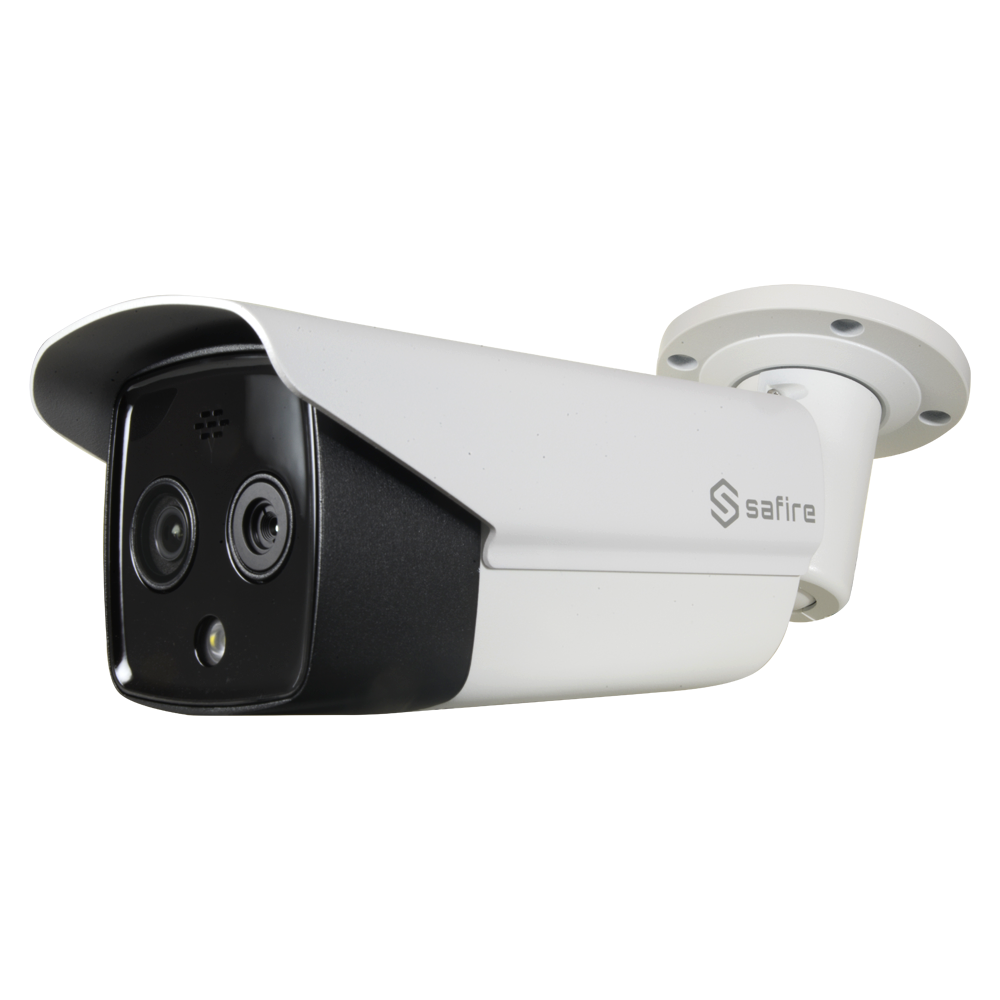 Safire Dual IP termisk kamera - 256x192 VOx | 9.7mm Linse - Optisk sensor 1/2.7" 4 MP | Linse 8mm - Termisk følsomhed ≤ 40mK - Forebyggende branddetektering og alarm - Temperaturmåleområde -20~150ºC / ± 8ºC