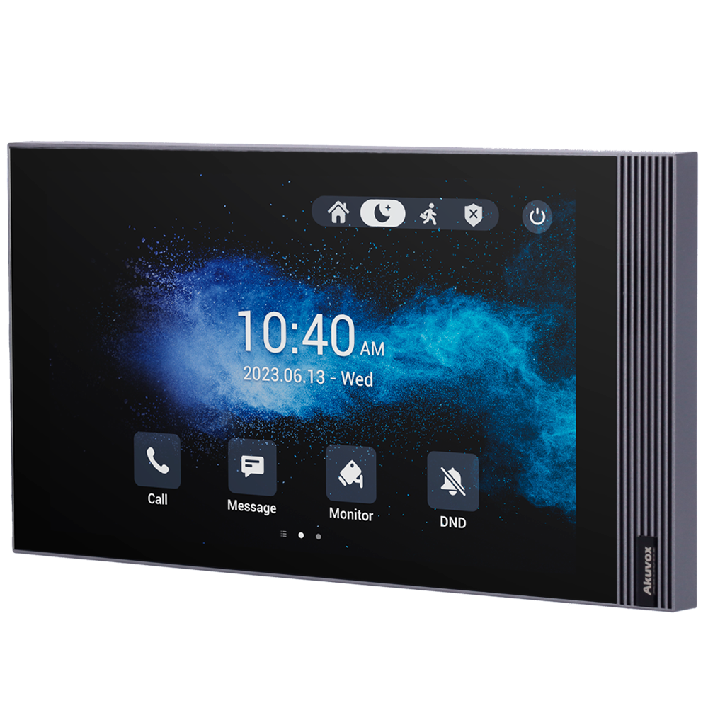 Linux monitor til video intercom - 7" TFT skærm - Tovejs lyd Crystal Clear | Nem UI - TCP/IP, PoE, WiFi, standard SIP - Cloud-baseret vedligeholdelse - Forbindelse af monitor og tavler via Cloud