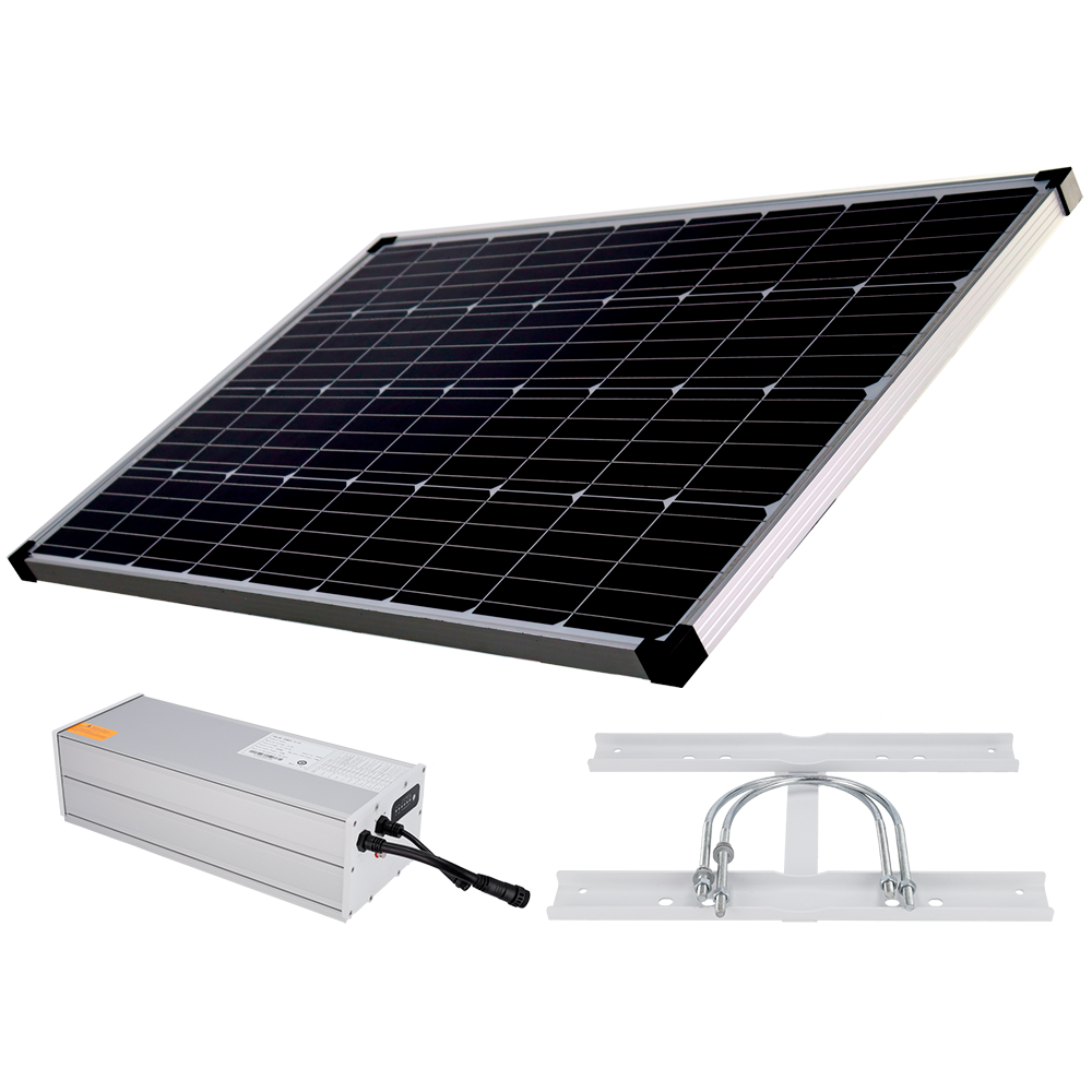 Selvstændigt strømforsyningssystem til CCTV - Solpanel på 200W - LiFePo4 1280Wh (100Ah) lithiumbatteri - Integreret MPPT regulator - Mastemontering - RS-485 kommunikation