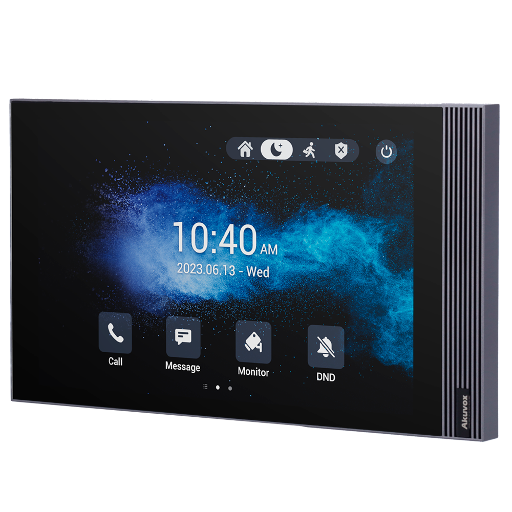 Android 12.0 monitor til video porttelefonanlæg - IPS display på 8" - Tovejs lyd Crystal Clear | Nem betjening - TCP/IP, PoE, standard SIP - Cloud vedligeholdelse | Tredjepartsapps - Forbindelse af monitor og tavler via Cloud