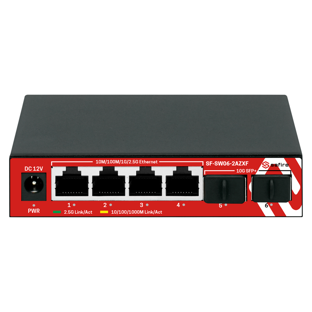 Multigagibit Switch 2,5Gbps - 4 porte + 2 Uplink SFP 10G - Porthastighed 2,5/1Gbps - Packet forwarding rate 44.64 Mbps - Switching kapacitet 60 Gbps - Desktop Switch