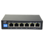 PoE Switch - 4 PoE porte + 2 Uplink porte - Hastighed op til 100 Mbps på alle porte - Op til 60W samlet for alle porte - Båndbredde 1.2 Gbps - Standard IEEE802.3af (PoE) / at (PoE+)