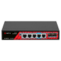 Safire PoE Switch - 4 PoE porte + 1 Uplink RJ45 + 2 SFP (1G/2,5G) - Porthastighed 10/100/1000 Mbps - 4 PoE+ porte 30W (port 4 til 60w) - Total PoE effekt 65W - PoE Watchdog / Auto PoE Extended op til 130m