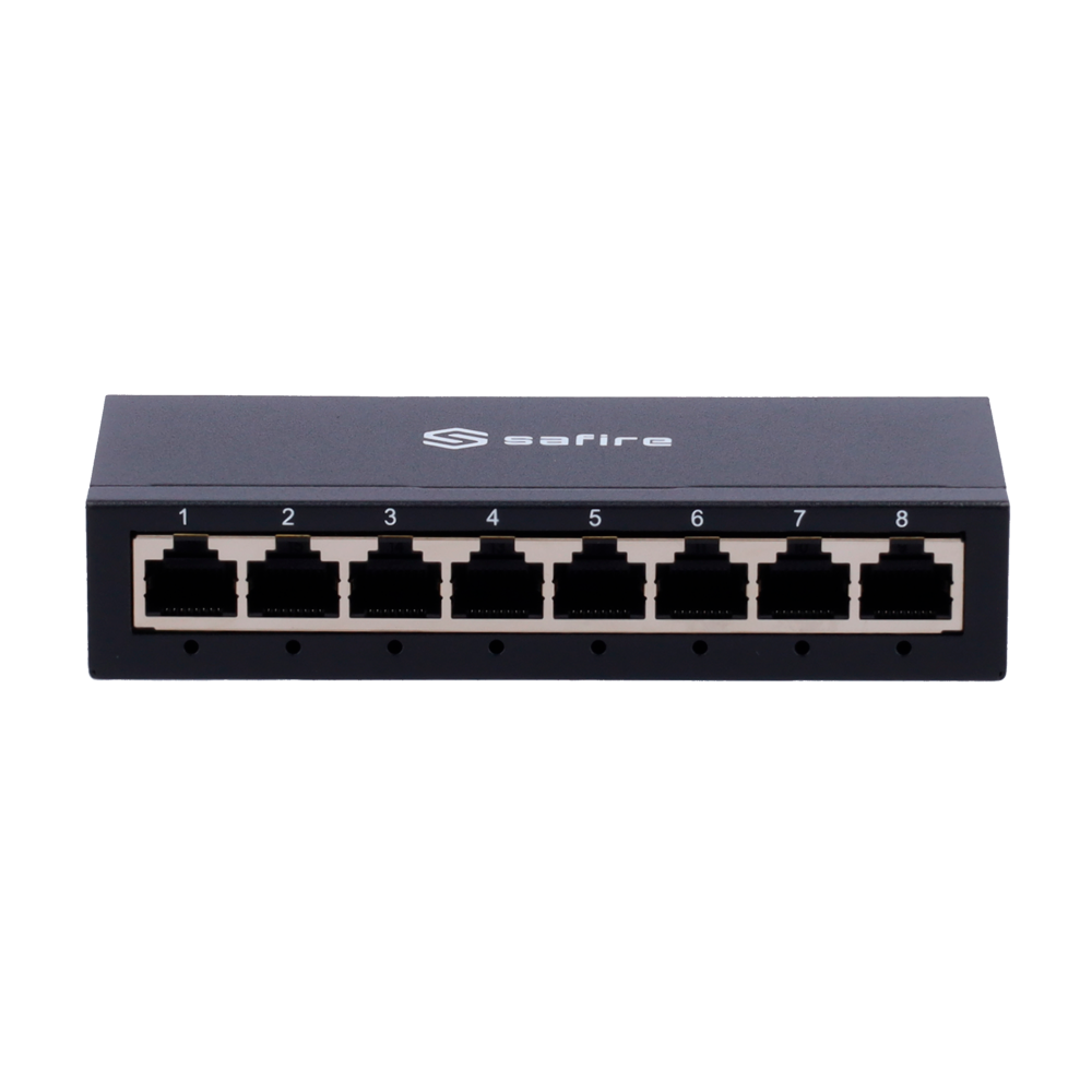 Safire Desktop Switch - 8 porte Gigabit - Hastighed 10/100/1000Mbps - Plug & Play - Energibesparende teknologi - Metal kabinet