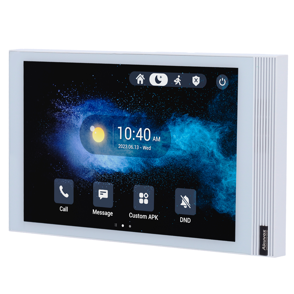 Android 12.0 monitor til video porttelefonanlæg - IPS display på 8" - Tovejs lyd Crystal Clear | Nem betjening - TCP/IP, PoE, standard SIP - Cloud vedligeholdelse | Tredjepartsapps - Forbindelse af monitor og tavler via Cloud