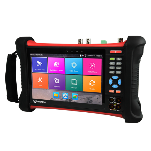 Multifunktionel CCTV Tester - Understøtter HDTVI, HDCVI, AHD, CVBS og IP kameraer (4K) - Farve LCD display 7" - Test af video, audio, UTP og TDR kabler - Indbygget batteri 5000 mAh - WiFi forbindelse / Digitalt multimeter