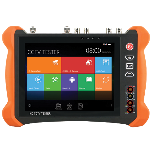Multifunktionel CCTV Tester - Understøtter HDTVI, HDCVI, AHD, CVBS og IP kameraer - Tester opløsning op til 4K - Farve LCD display 8" - 7000mA indbygget batteri - Kabellokalisering