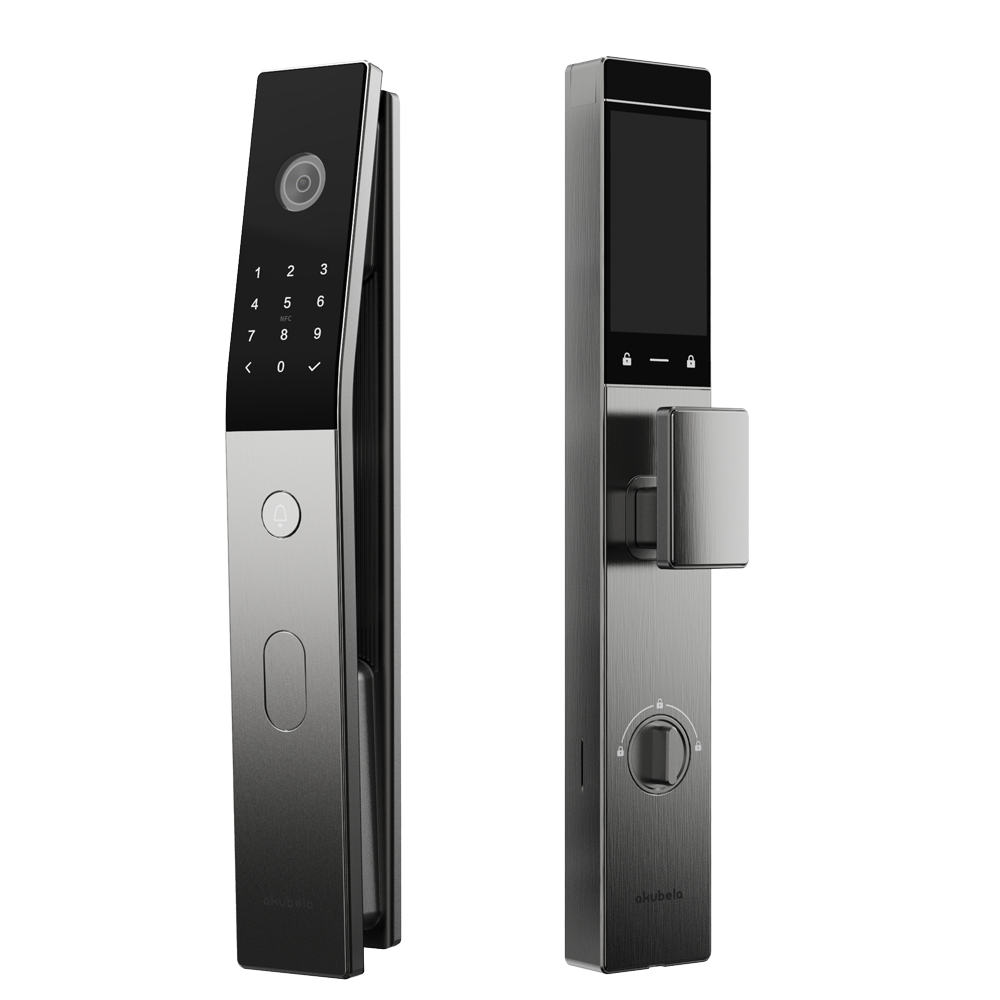 Intelligent lås med video intercom - Ansigt, håndpalme, vene, fingeraftryk, kort, NFC og PIN - 50 WiFi og Bluetooth brugere - 4 Mpx kamera og 5" touchskærm - Batteri 9.000 indbygget mAh Batteri IP65 - Forbindelse via Cloud