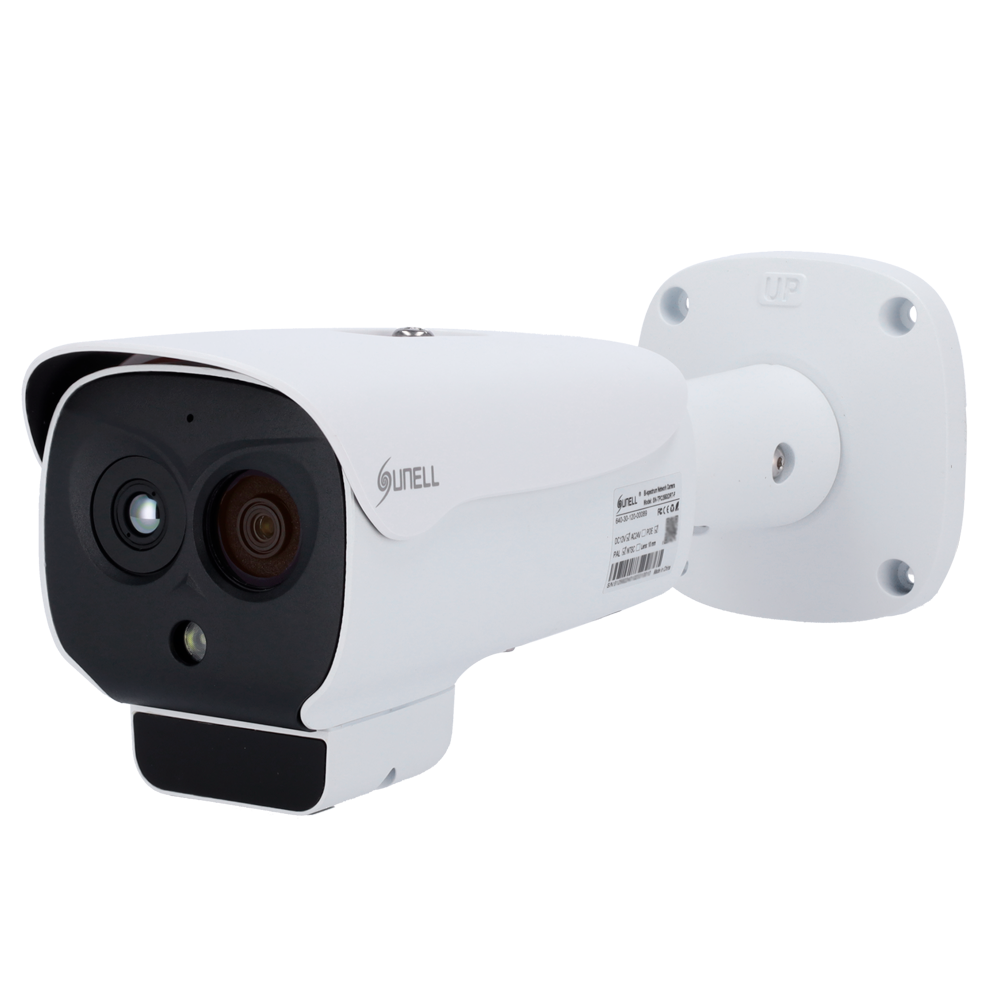 Sunell Dual IP bullet termisk kamera - 256x192 VOx | 10mm linse - Optisk sensor 1/2.7" 4 MP | Linse 8mm - Termisk følsomhed ≤50mK - Forebyggende branddetektion og alarm - Temperaturmåleområde -20º~150ºC / ±2ºC