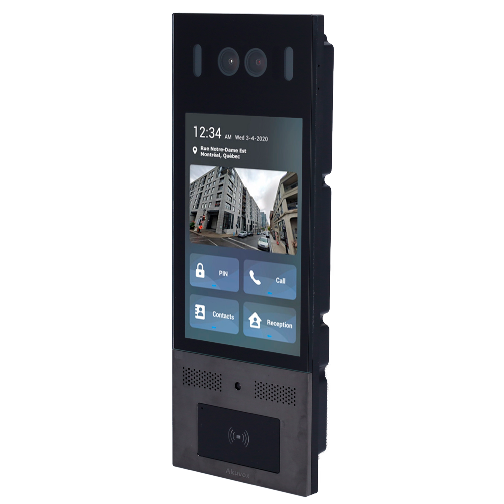 Vandalresistent IP video porttelefon IK10 - Dobbelt kamera 2 Mpx | Tovejs audio - Ansigtsgenkendelse, kort, PIN, BLE og QR | 3 relæer - Lejligheder : PoE+, SIP standard - IPS 8" touchscreen | Cloud vedligeholdelse - Forbindelse via Cloud | Output 12V