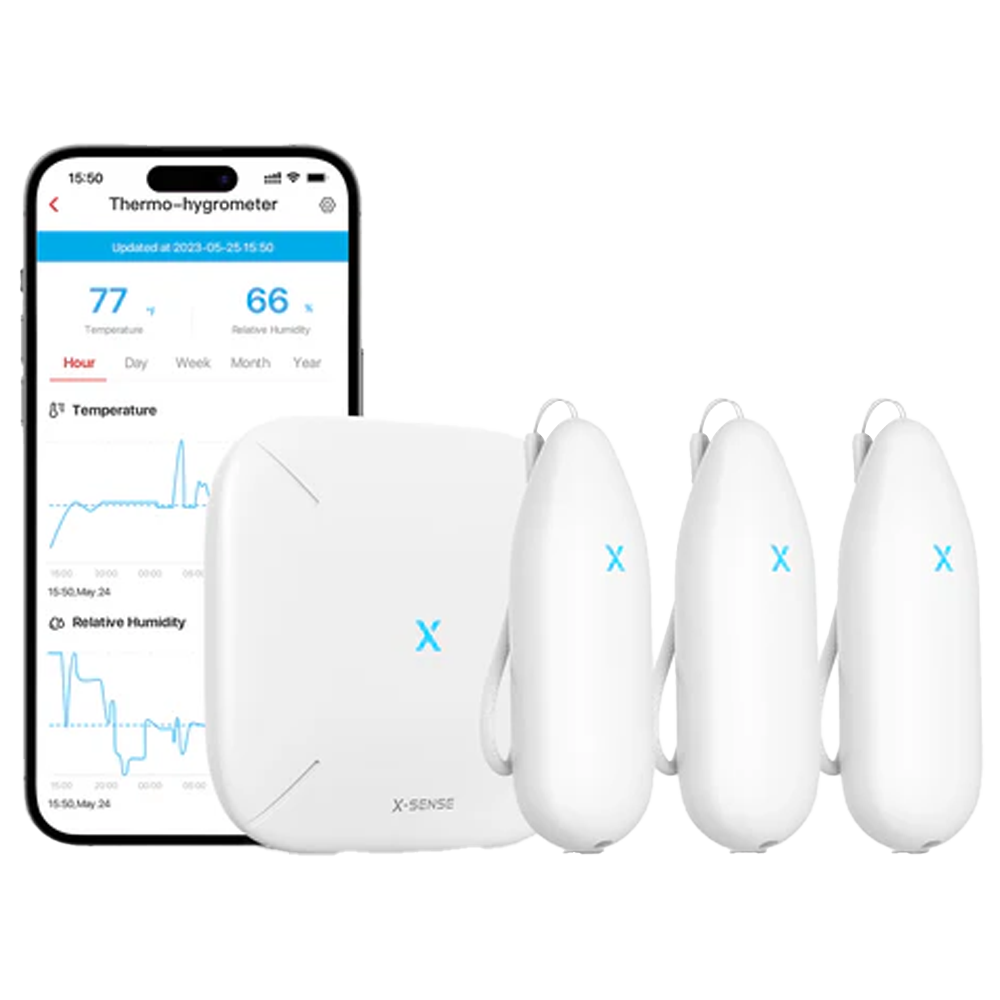 X-SENSE - Kit 3+1 TPH med gateway - 3 temperatur- og fugtighedssensorer - En base SBS50