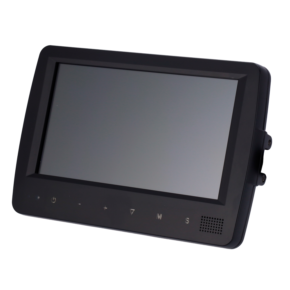 IP vandtæt touchscreen monitor 66 - Understøtter 4 kameraer med M12 stik - 5 kablede alarminput - Justerbare digitale parkeringslinjer - Integreret højttaler - Spændingsområde 10-32V