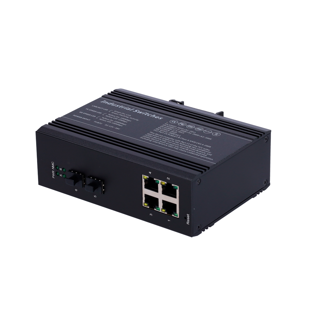 White Brand PoE Switch - DIN skinne montering - 4 Gigabit porte + 2 Gigabit SFP - 90W port 1 eller 2 / 30W port 3-4 / Maksimum 120W - IEEE802.3af/at/bt | PoE/PoE+/Hi-PoE - VLAN/STP/RSTP/MSTP/ERPS/SNMP/ACL - Static LAG/IGMP Snooping/DHCP Snoop/802.1x