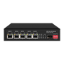 PoE Switch - 5 PoE porte + 1 SFP - Port hastighed 10/100/1000 Mbps - 1xHi-PoE (60W) + 2xPoE+ (30W) + 2x24/48V (25W) - Op til 65W total PoE strøm - Understøtter 12V/24V batterier og 400W paneler