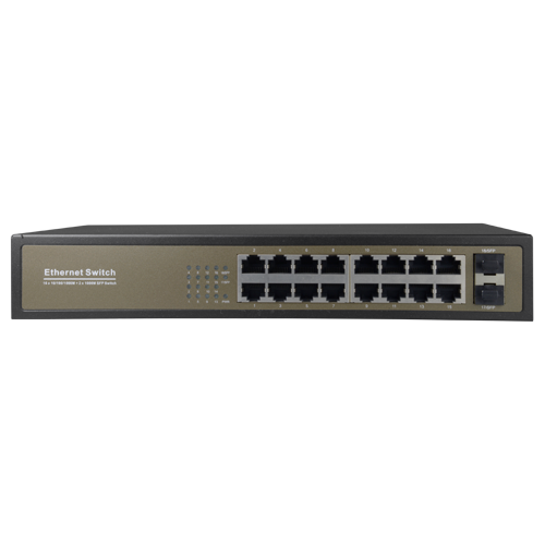 Desktop Switch - 16 porte Gigabit RJ45 - 2 SFP Uplink Port 10/100/1000 Mbps - Hastighed 10/100/1000Mbps - Plug & Play - Energibesparende Teknologi