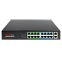 PoE Switch - 16 porte RJ45 + 2 RJ45 Uplink - 16x 10/100Mbps + 2x 10/100/1000Mbps - 16 PoE Porte 802.3af/at til 30W per port - Total PoE effekt 160W - PoE Extended op til 250m Porte 9-16