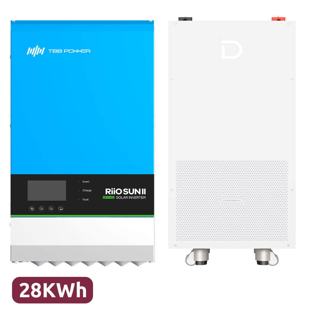 Inverter + Batteripakke - Effekt 8000W - 2 MPPT indgange - Inverter, oplader og regulator - Batteri 28672Wh - Wi-Fi kommunikationsmodul