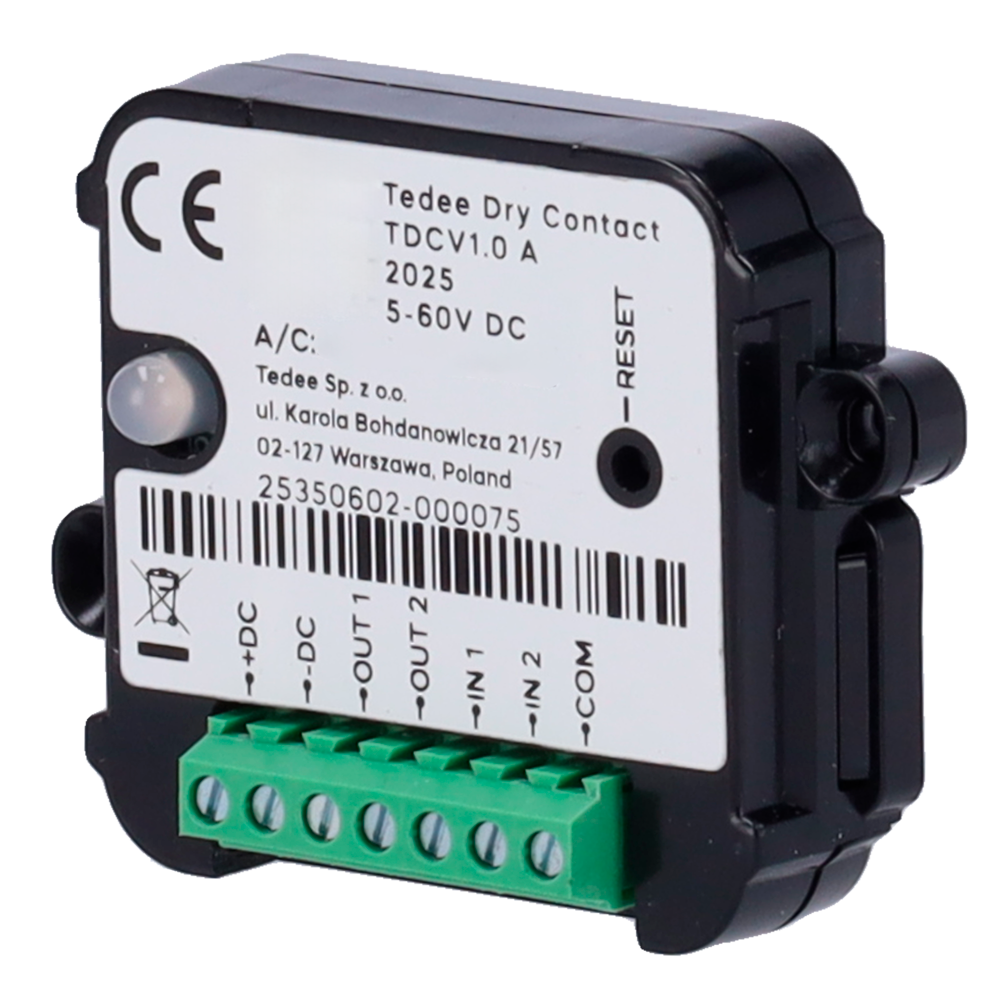 Input og output modul tilbehør - Bluetooth kommunikation - Aktiverer lås med hjælpeindgange - Betjener låsbare hjælpeudgange - Strømforsyning DC 6-60 V - Kompatibel med TEDEE-PRO og TEDEE-GO2