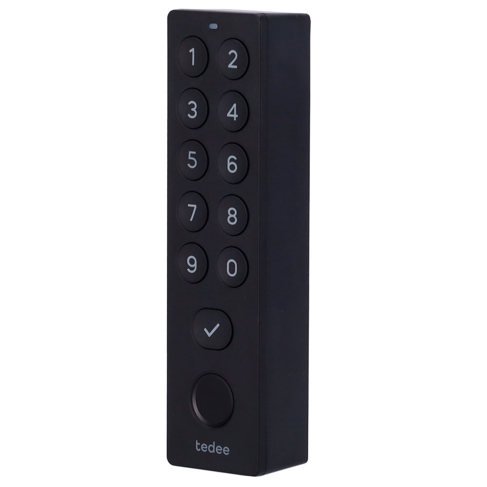 Tastatur tilbehør - Bluetooth kommunikation - Åbning og lukning med PIN eller fingeraftryk - Enkeltgangs- eller midlertidige koder - Drevet af fire AAA batterier - Kompatibel med TEDEE-PRO og TEDEE-GO2