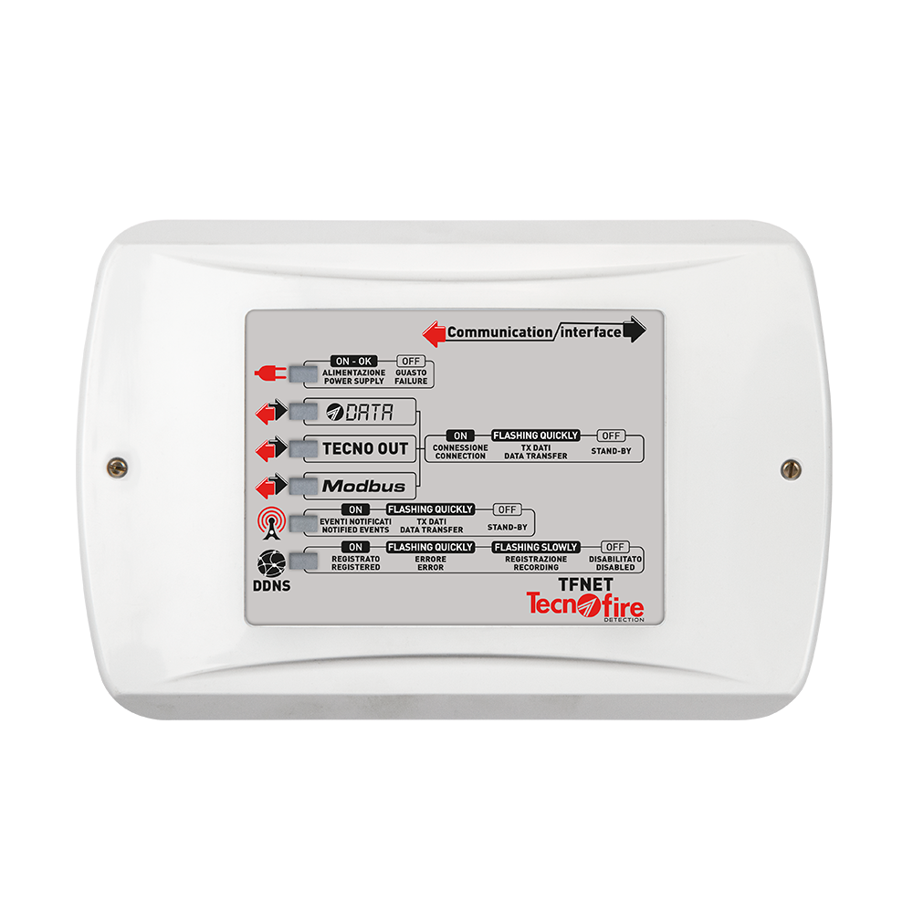 Ethernet interface med 8 kanaler - 6 Status LED på frontpanel - Seriel forbindelse RS485 - IP30 - Selvtest for kommunikationsvektorer - 8 hændelsesnotifikationskanaler