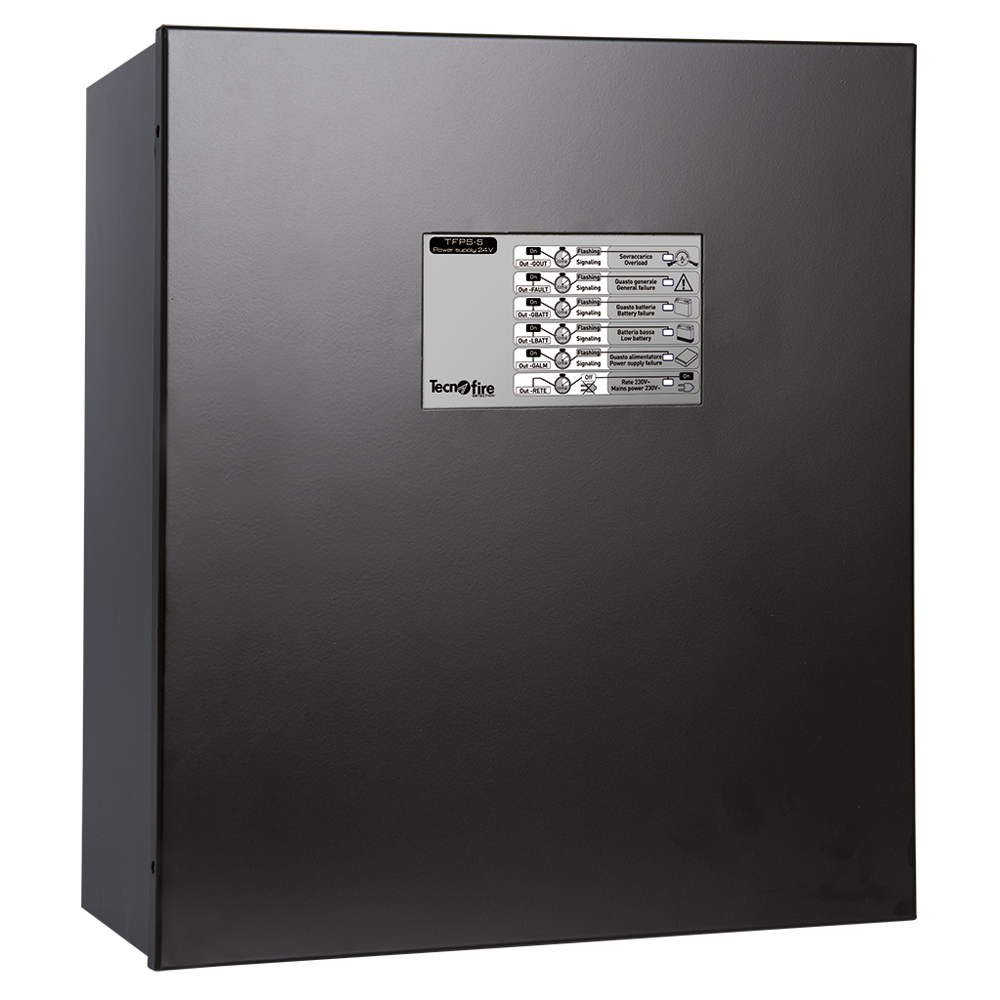 Adresserbar strømforsyning 5A - Normal forsyningsspænding 230V AC - Tilslutning i LOOP - 6 funktionelle statussignal-tokens - Backup batterier: 2 stk 12V 17Ah - EN 54-4:1997 + A1:2002 + A2:2006 - EN 54-17:2005
