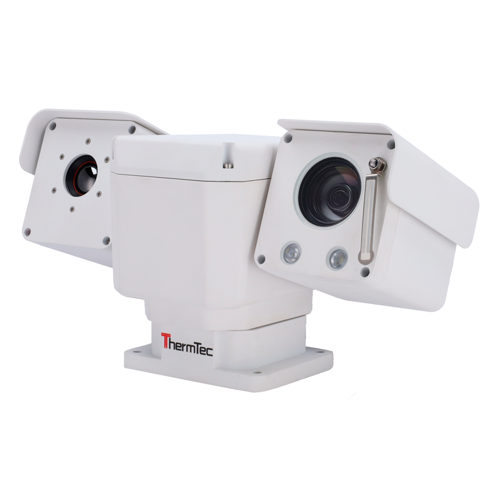 ThermTec Dual PTZ mini IP termisk kamera - temperatursensor 640x512VOx - linse 25mm - synlig sensor 4MPx - linse 16mm - Termisk følsomhed ≤35mK - Termisk nøjagtighed ± 8ºC - Indtrængen og temperaturdetektering