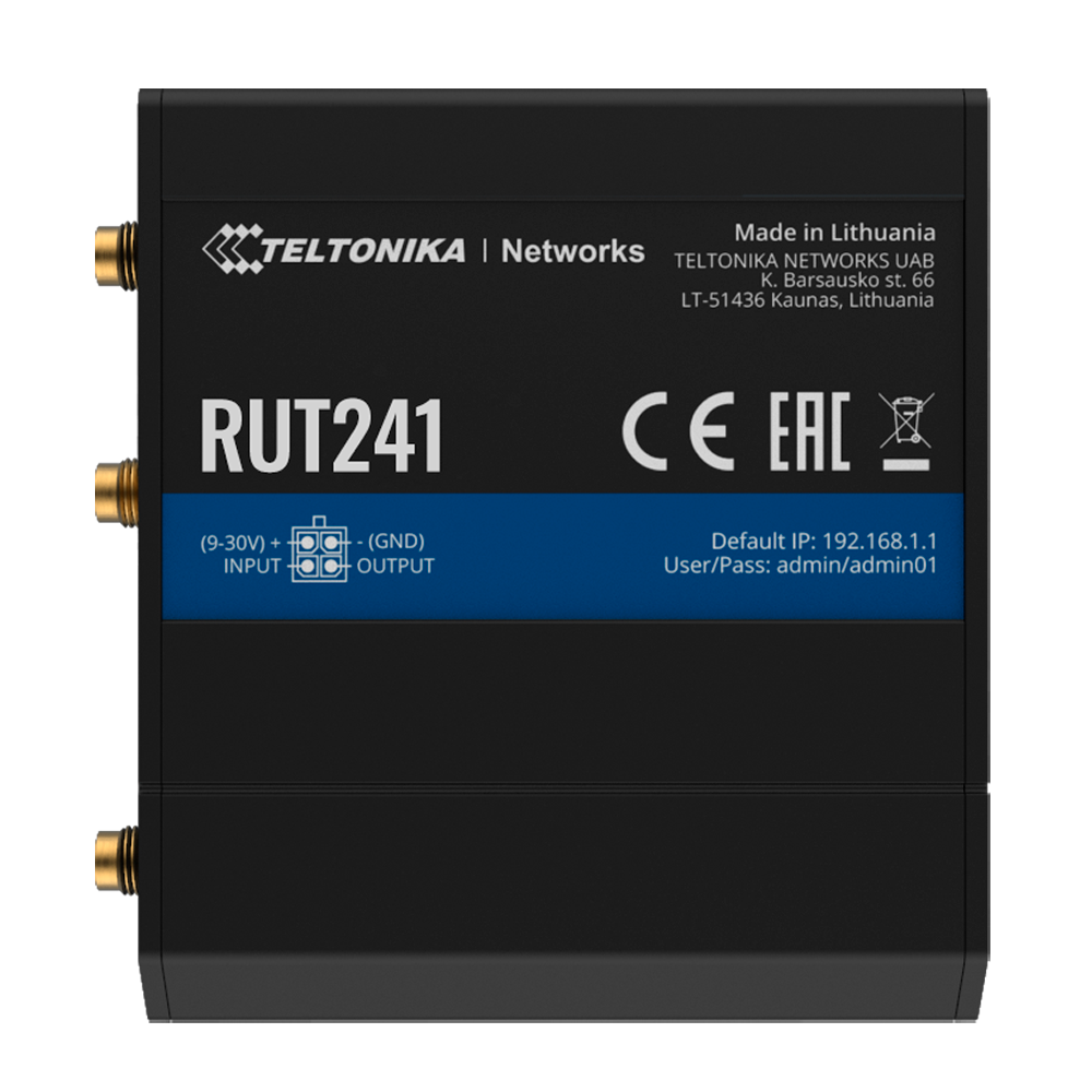 Teltonika Router 4G Industrial - 2 Ethernet porte RJ45 Fast Ethernet - 4G (LTE) Cat 4 til 150Mbps - 1x Digital Input/Output - Wi-Fi 802.11b/g/n 2.4GHz - Aluminiumskabinet