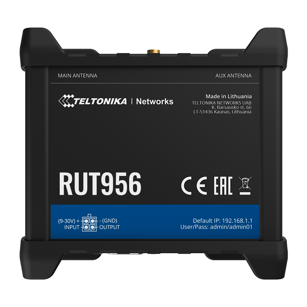 Teltonika Router 4G Industriel - 4 Ethernet porte RJ45 Fast Ethernet - Dual SIM 4G (LTE) Cat 4 op til 150Mbps - 3x Input + 3x Digital Output + RS232 + RS485 - Wi-Fi 802.11b/g/n 2.4GHz - GNSS positionering