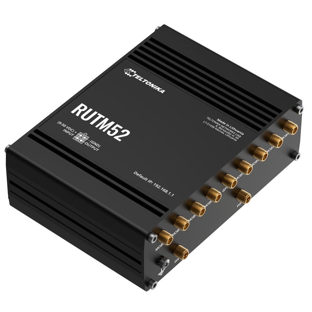 Teltonika Industriel Router 5G - Dual modem 5G Sub-6Ghz SA/NSA - 5 porte 10/100/1000Mbps - Op til 2.1/3.3Gbps Download 900/600Mbps Upload - WiFi 802.11 b/g/n/ac - Aluminiumshus