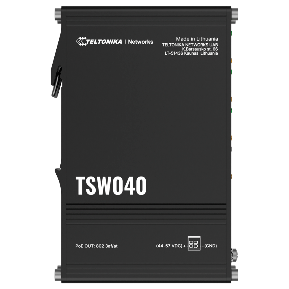 Teltonika Industrial Unmanageable PoE Industrial Switch - 8 Ethernet porte RJ45 Fast Ethernet - 8 Ethernet PoE+ porte 802.3af/at - Op til 30W pr. PoE port - Op til 240W PoE effekt - Robust anodiseret aluminiumskabinet