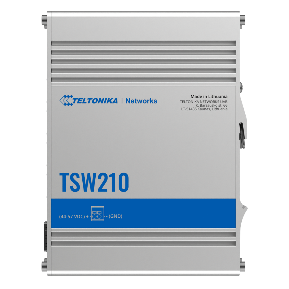 Teltonika Industriel Unmanaged Switch - 8 Ethernet RJ45 Gigabit +2 SFP Gigabit porte - Robust Aluminium Kabinet - Plug and Play - DC strøm 7 til 57V - Status LED