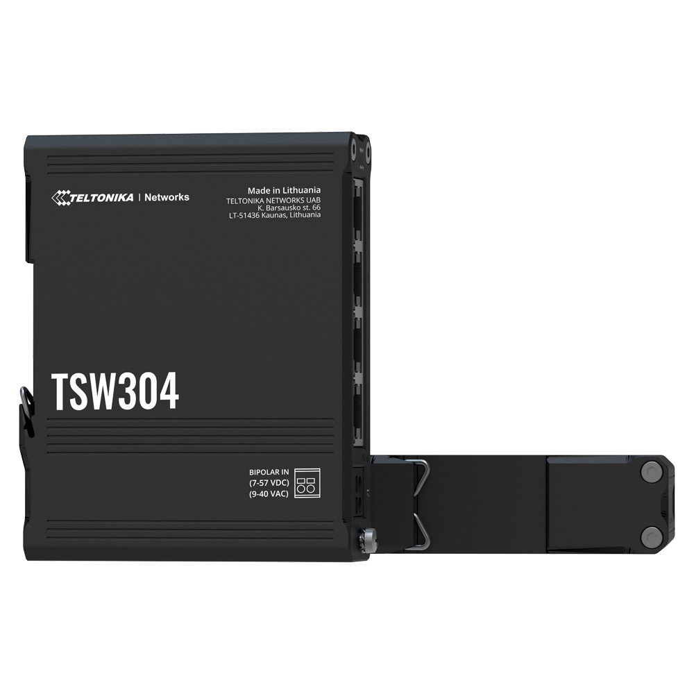Teltonika Industriel Unmanaged Switch - 4 Ethernet RJ45 Gigabit porte - Robust Aluminium Kabinet - Ultra-kompakt enhed - Integreret DIN rail montering