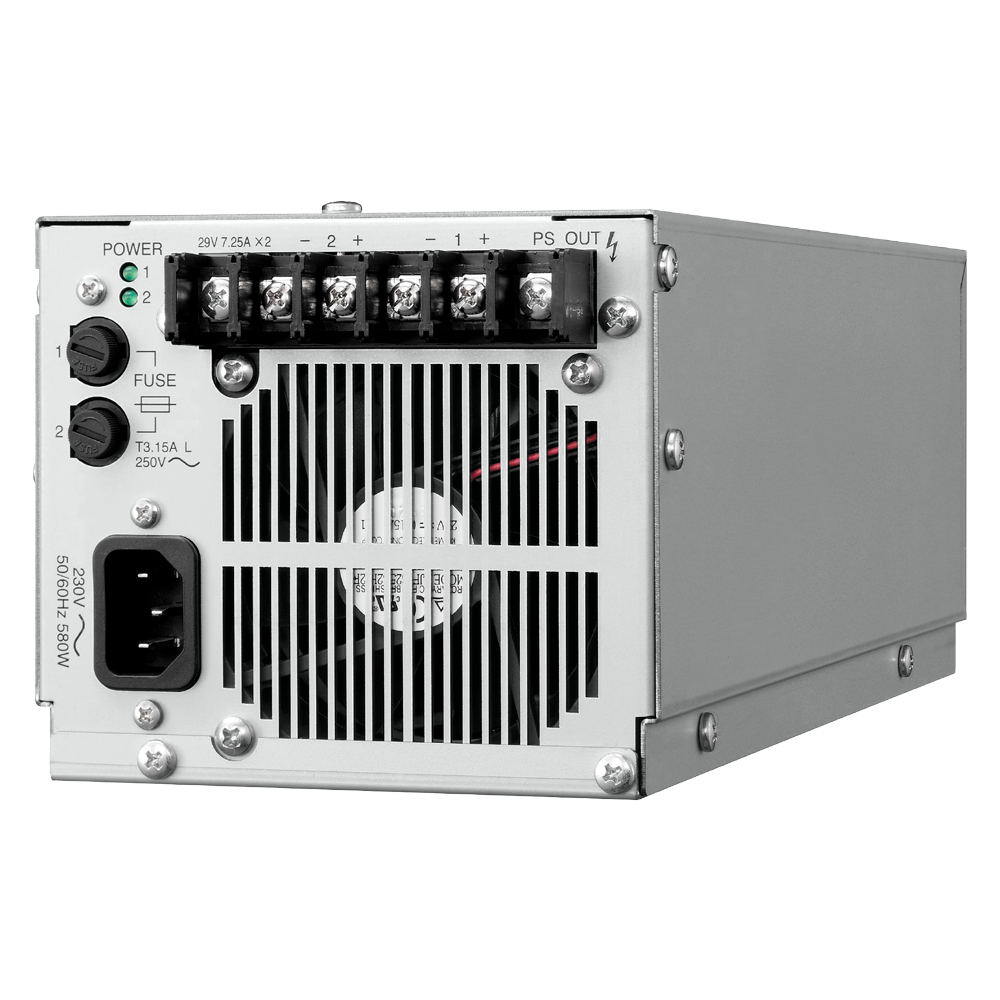 Strømforsyning EN54 VM-3000 - Rack modul - 2 DC udgange - 210 W per udgang - Nødvendig til backup forstærkere